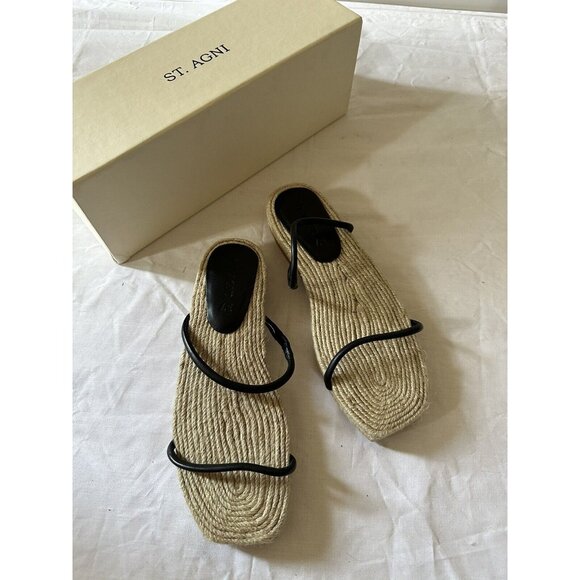 ST. AGNI Loe Espadrille Sandal Black Leather